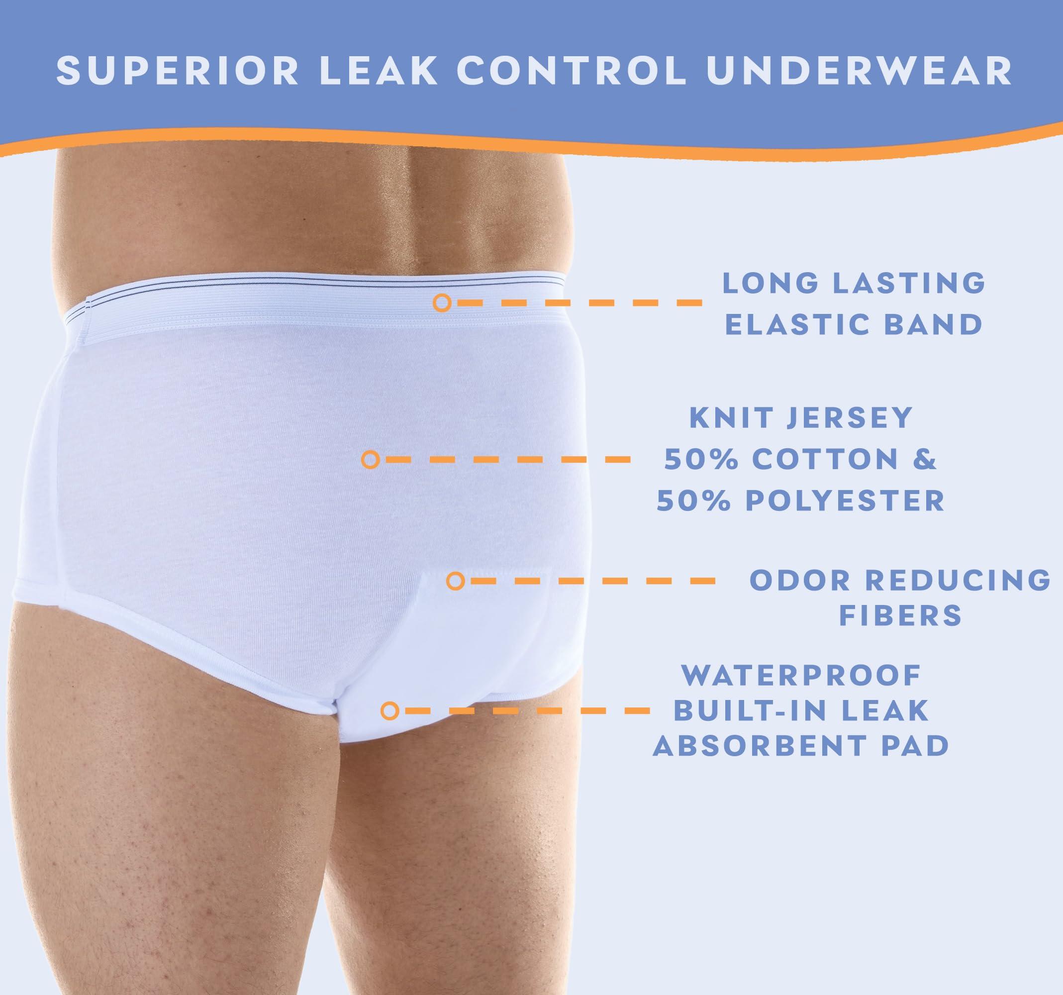 Wearever Wearever Mens Incontinence Briefs for Bladder Control with Super Absorbency - Reusable & Washable Leak Proof Underwear for Men (Pack of 3) (White) (M) (Waist 34-36)