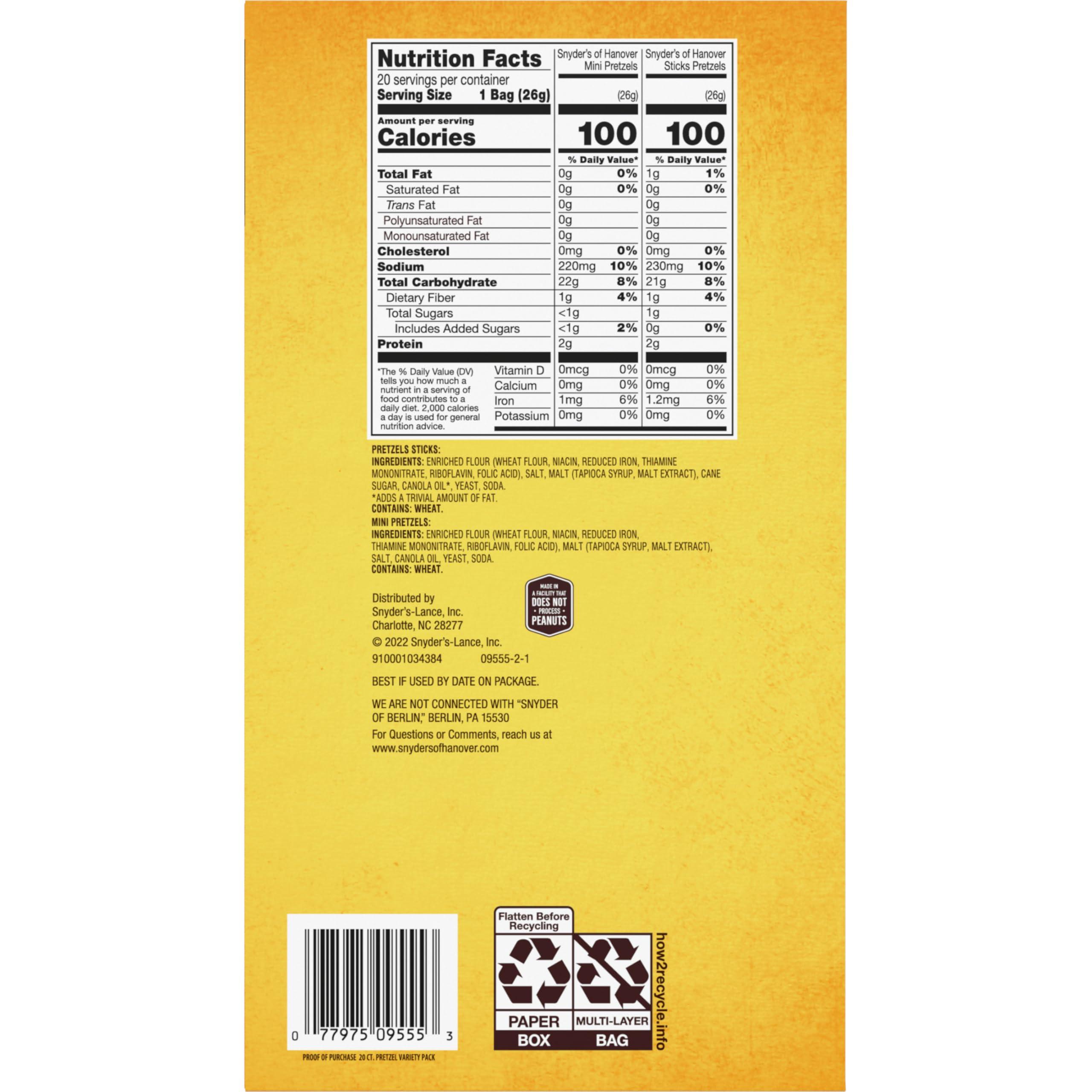 Snyder's of Hanover Snyder's of Hanover Pretzels, Minis and Sticks 100 Calorie Packs, 20 Ct Variety Pack