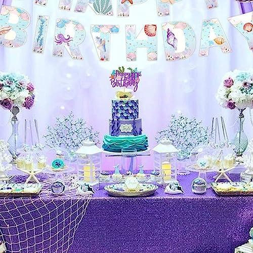 YCTHUNFISH 1 Pack Mermaid 10th Cake Topper Happy Birthday Cake Pick Summer Ocean Sea Creature Happy Birthday Mermaid Cake Decoration for Summer Baby Shower Kids Ten Birthday Party Supplies Purple