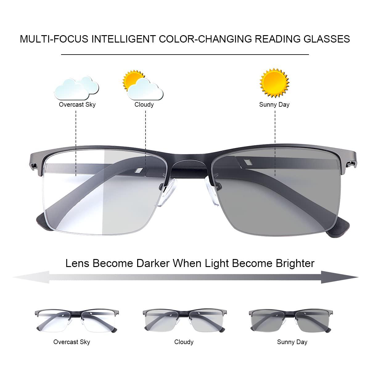 Vepiant Vepiant Photochromic Progressive Multifocus Reading Sunglasses UV Protection Multifocal Trifocal Transition Sun Readers Blue Light Blocking Computer Glasses for Women Men Anti Glare Eyeglasses Eyewear
