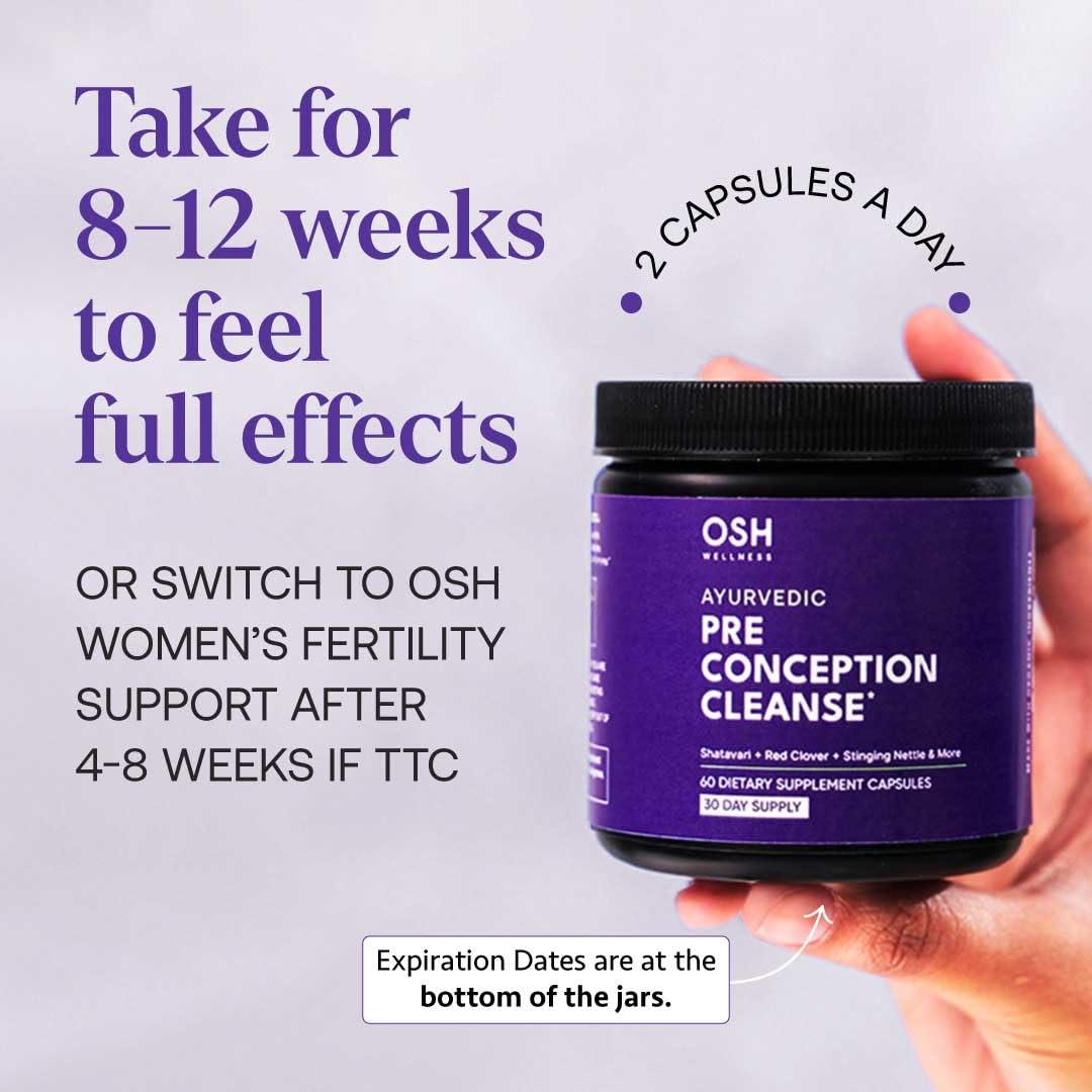 Freshly Moms Ayurvedic Preconception Cleanse | Ovarian Support | Uterus Cleanse | Birth Control Cleanse | PCOS Supplements | with Stinging Nettle, Red Clover, & more | Vegan | 120 Capsules - OSH Wellness
