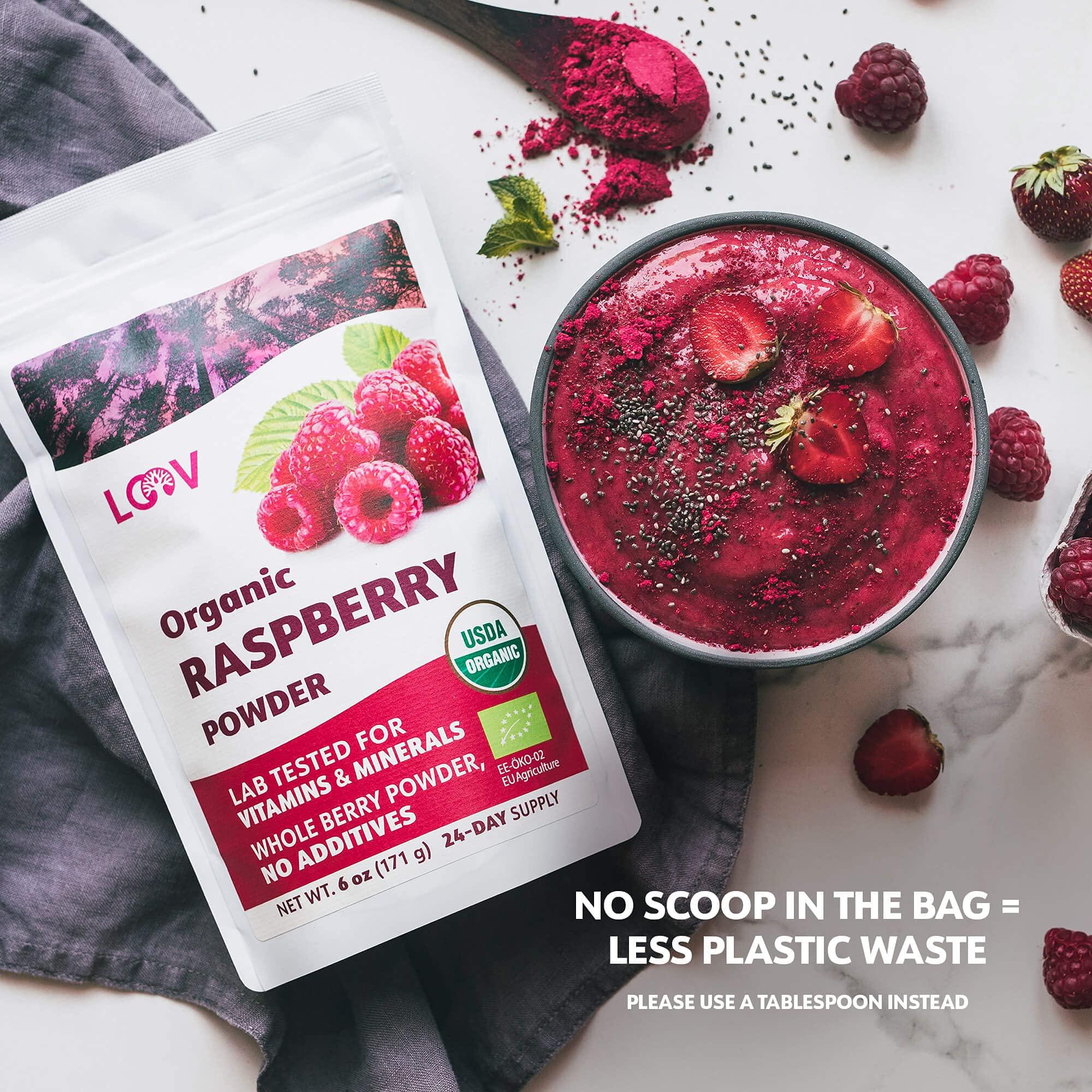 LOOV Organic Raspberry Powder, from Freeze-Dried European Raspberries, 6 Oz, Raw, 24-Day Supply, No Added Sugar