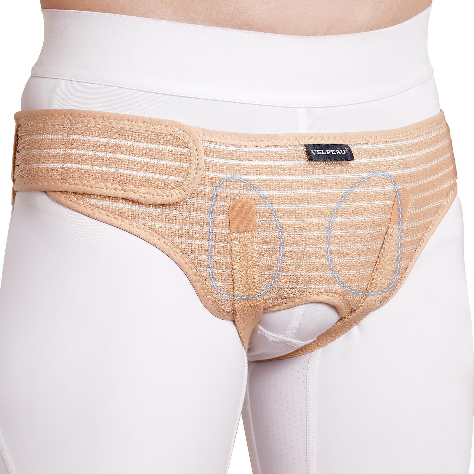 Velpeau VELPEAU Hernia Belt for Men & Women - Bilateral/Double Inguinal, Groin Hernia Support Truss Underwear Briefs, Pain Relief Recovery Adjustable Strap with 2 Removable Medical Compression Pads (Khaki, S)