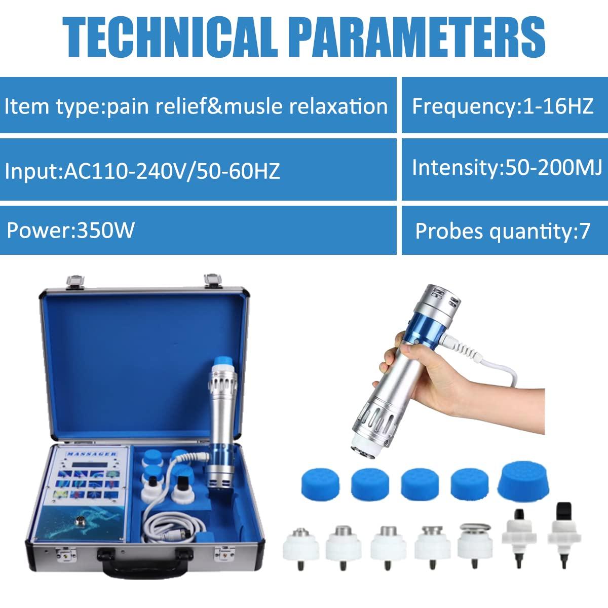 Shefmon Shockwave Therapy Machine, Effective Electromagnetic Extracorporeal E-D Shock Wave Therapy Machine Pain Relief Body Massager Muscle Relax Massage Gun with 7 Massage Heads