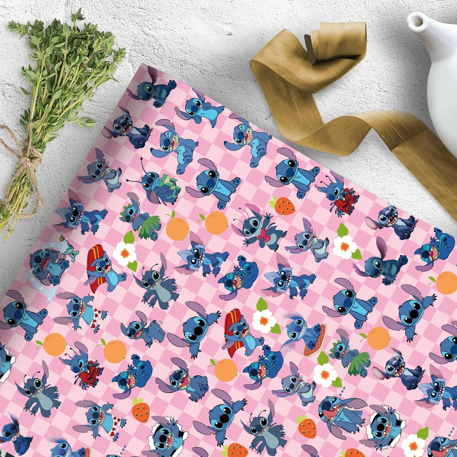 EYQQM EYQQM Pack of 5 Stitch Gift Wrapping Paper 51x75cm Kraft Paper Gift Wrap Pack for Kids Birthday, Party Storage Festive Decoration (Pink)