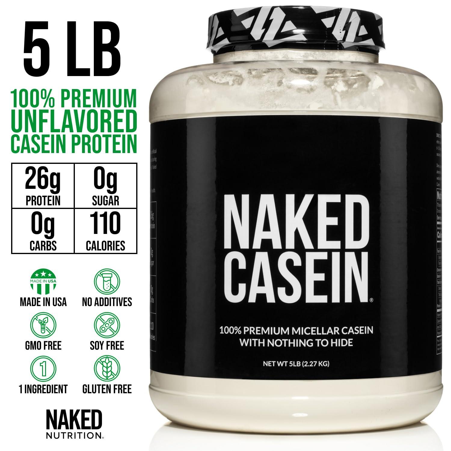 NAKED nutrition NAKED Casein - 5Lb Micellar Casein Protein Powder - Bulk, GMO-Free, Gluten Free, Soy Free, Preservative Free - Stimulate Muscle Growth - Enhance Recovery - 76 Servings