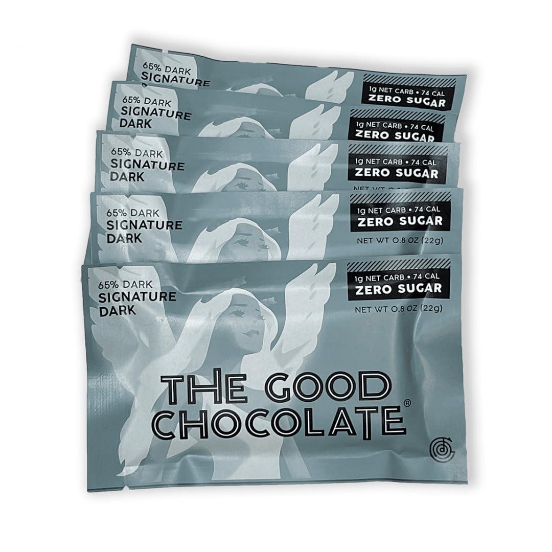 The Good Chocolate THE GOOD CHOCOLATE - Mini Signature Dark Chocolate Bars with Zero Sugar & Lower Net Carb - Keto Chocolate Bar Offers Lower Calorie Chocolate Candy - All Natural Non-GMO (Pack of 10)