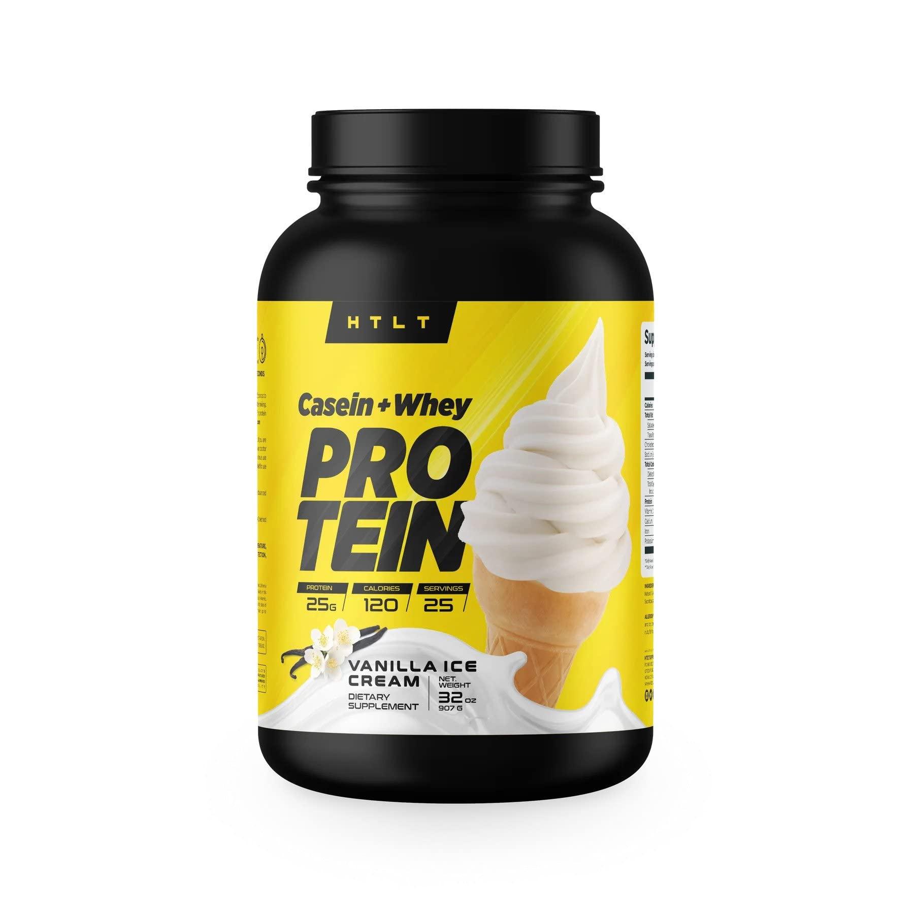 HTLT Supps Casein + Whey Protein by HTLT | Whey & Casein Protein Shake Powder | Slow-Release Whey & Casein Protein for Sustained Energy | Casein Protein Powder for Baked Treats, Vanilla Ice Cream