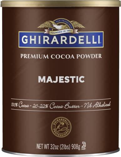 Ghirardelli Chocolate Company Ghirardelli Majestic Premium Cocoa Powder, 32 Ounce Can (Pack of 2) with Ghirardelli Stamped Barista Spoon