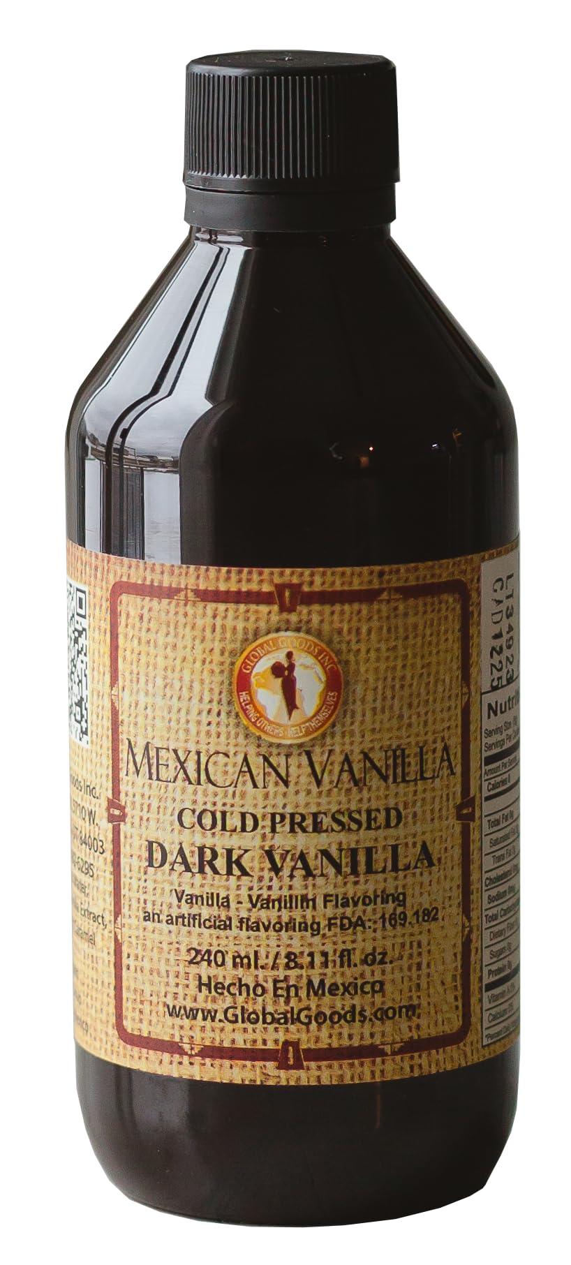 Global Goods Inc. Helping Others Help Themselv Pure Dark Mexican Vanilla Extract Gluten-Free Vanilla for Baking, Cakes, Cookies, Desserts, Coffee & Beverages (8.12 fl oz) Natural, No Coumarin, Bold Flavor