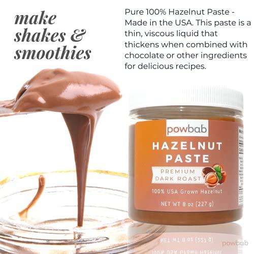 powbab powbab Hazelnut Paste - 100% USA Grown Hazelnuts (8 oz). Premium Dark Roast Nutty Flavor. Sugar Free Hazelnut Spread, No Added Sugar. Use for Hazelnut Butter or Keto Hazelnut Spread. Non-GMO, Vegan.
