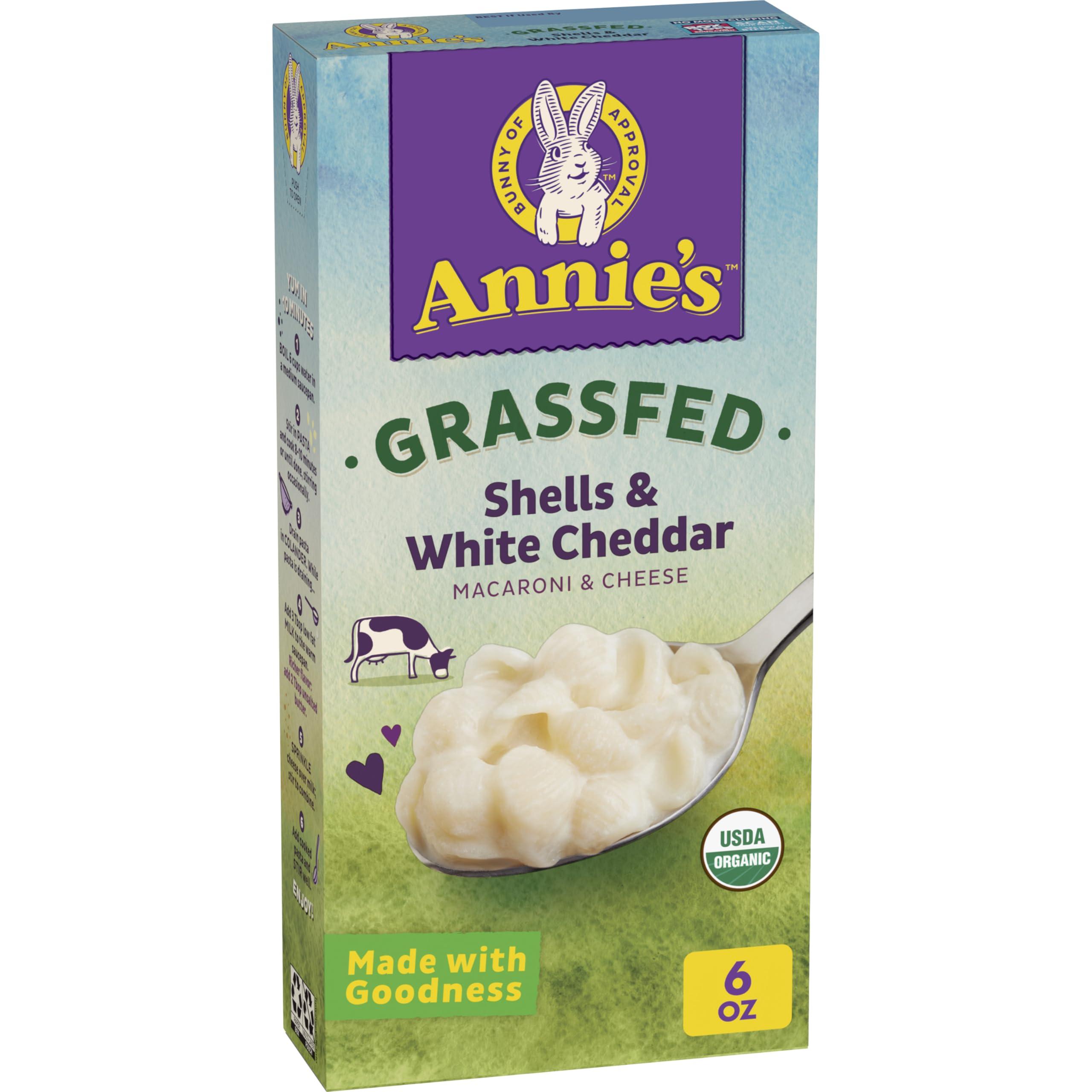 Annies Annie\'s Organic Macaroni and Cheese, Shells and White Cheddar, Grassfed, 6 oz
