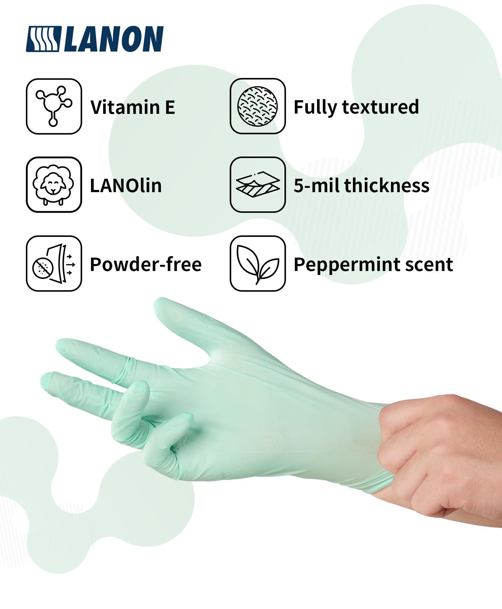 LANON Protection LANON 5 mil Vitamin-E Coated Latex Disposable Gloves, Food-Contact Grade, Fully Textured, Green, Large