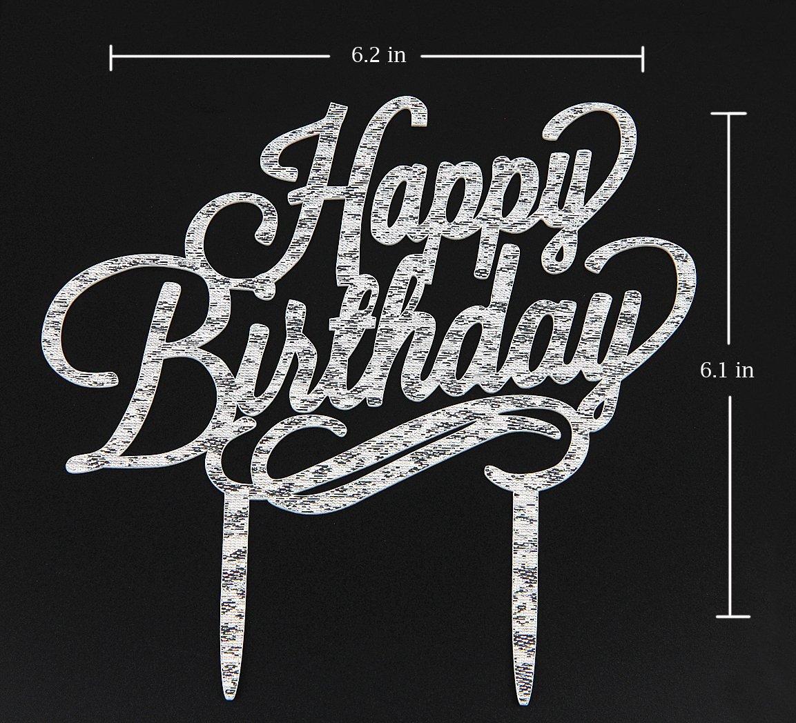 Qttier Happy Birthday Cake Topper, Premium Quality Birthday Party Decoration Supplies with Cardboard Packaging Silver