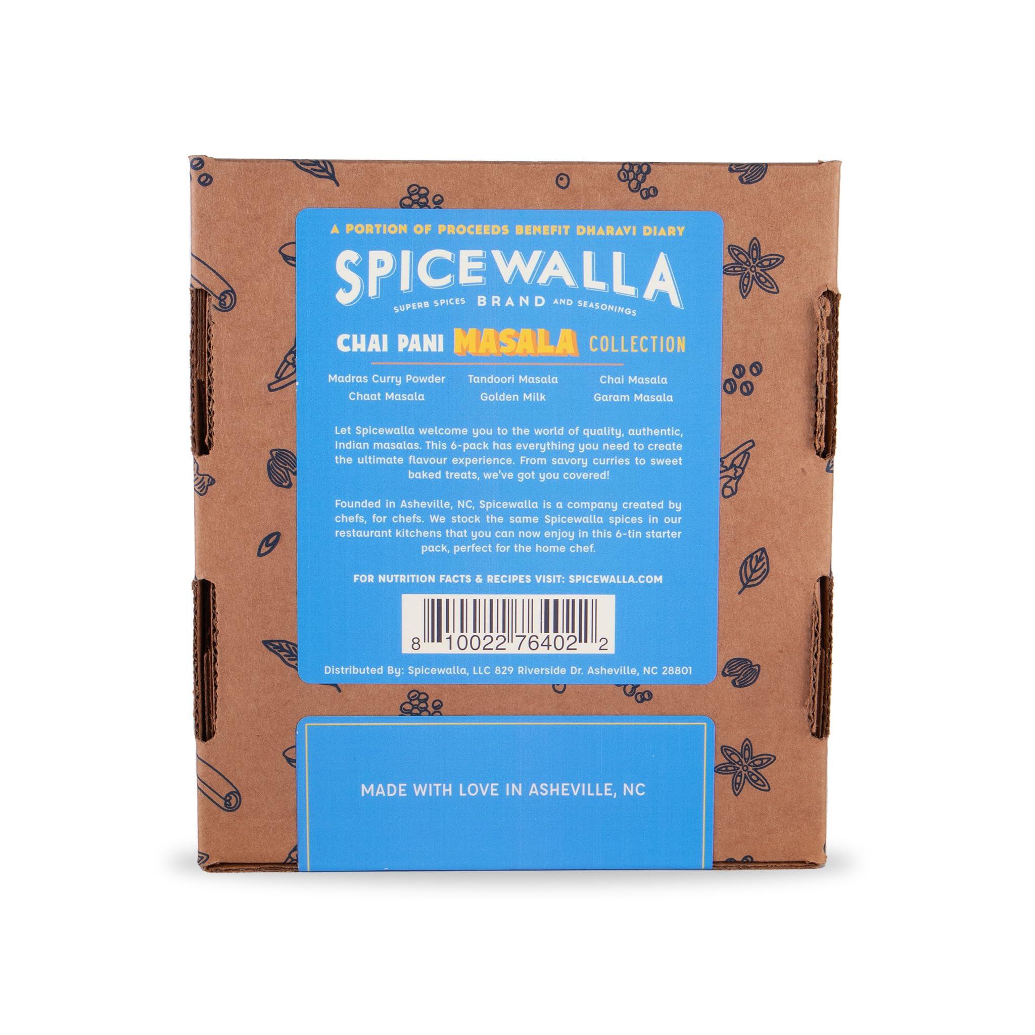 SPICEWALLA Spicewalla Masala Indian Spice 6 Pack | Chai Masala, Tandoori Masala, Garam Masala, Chaat Masala, Chai Masala, Madras Curry Powder | Non-GMO, Indian Spices Gift Set