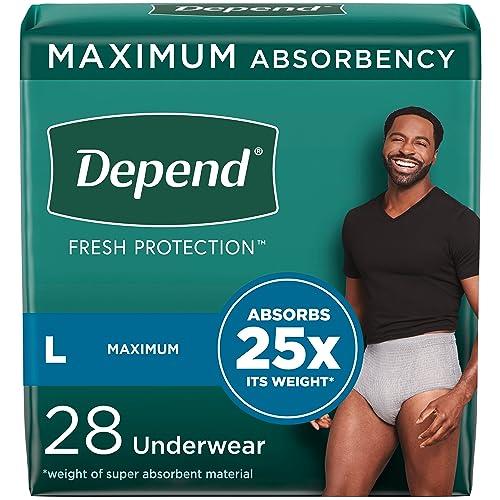 Depend Depend Fresh Protection Adult Incontinence Underwear for Men, Disposable, Maximum, Large, Grey, 28 Count, Packaging May Vary