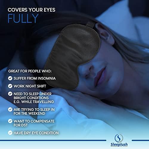 S SLEEPLUSH SWEET DREAMS Sleeplush Silk Sleep Mask – Sleep Mask with Silk Covered Straps – Sleep Masks for Women and Men - Eye Mask for Sleeping Comes with Ear Plugs and Pocket Bag - Weighted Sleep Mask - Black Pack of 2