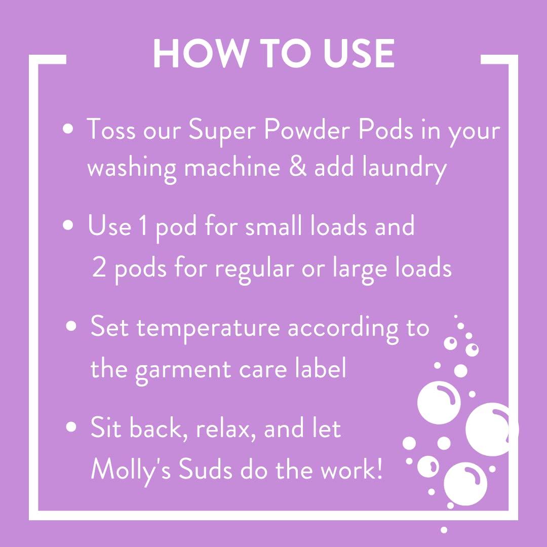 Molly\'s Suds Molly\'s Suds Super Powder Laundry Detergent Pods | Natural Extra Strength Detergent for Sensitive Skin | Ultra Concentrated and Stain Fighting (Lavender - 90 Count)