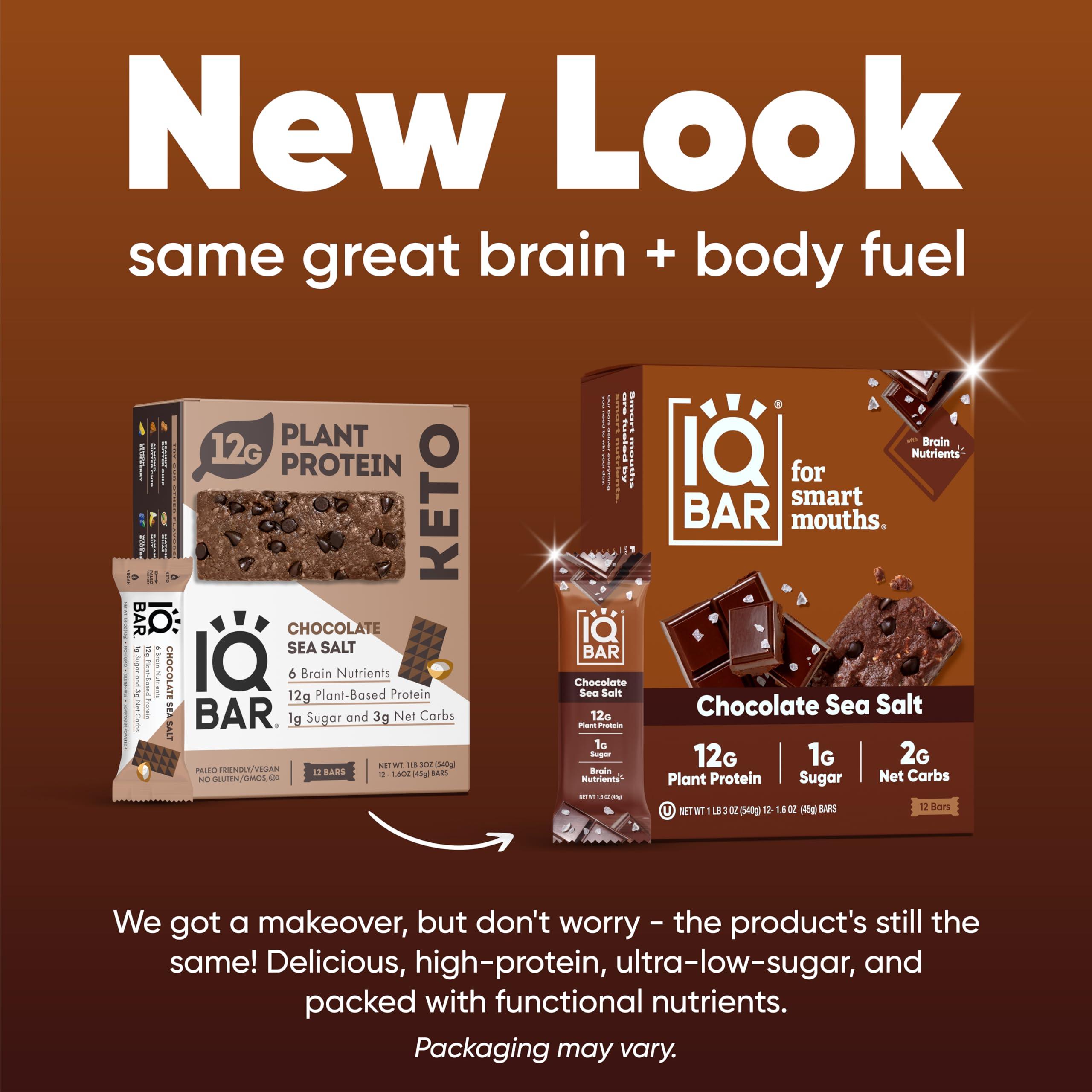 IQBAR IQBAR Brain and Body Keto Protein Bars - Chocolate Sea Salt and Almond Butter Chip - 12 Count Energy Bars - Low Carb Protein Bars - High Fiber Vegan Bars Low Sugar Meal Replacement Bars