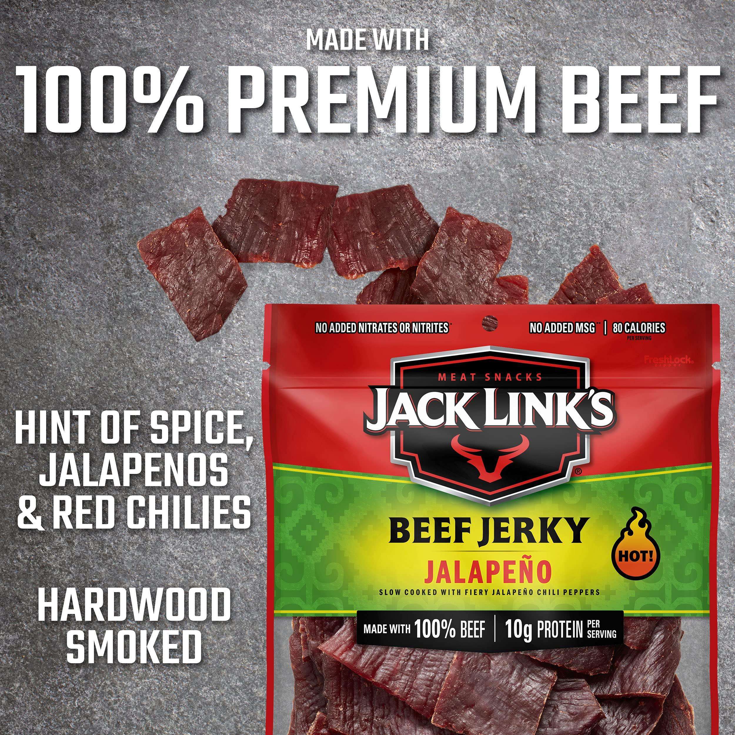 Jack Link's Jack Links Beef Jerky, Jalapeno Carne Seca, 2.85 oz.  Flavorful Meat Snack, 10g of Protein and 80 Calories, Made with Premium Beef - 96 Percent Fat Free