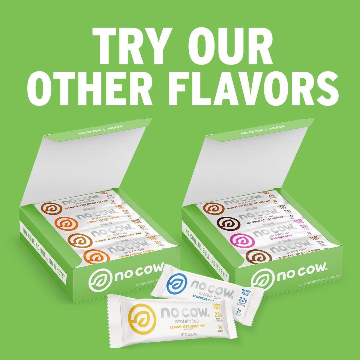 No Cow No Cow Protein Bar, Peanut Butter Chocolate Chip, 21g Plant Based Protein, Keto Friendly, Low Carb, Low Sugar, Dairy Free, Gluten Free, Vegan, High Fiber, Non-GMO, 4 Count