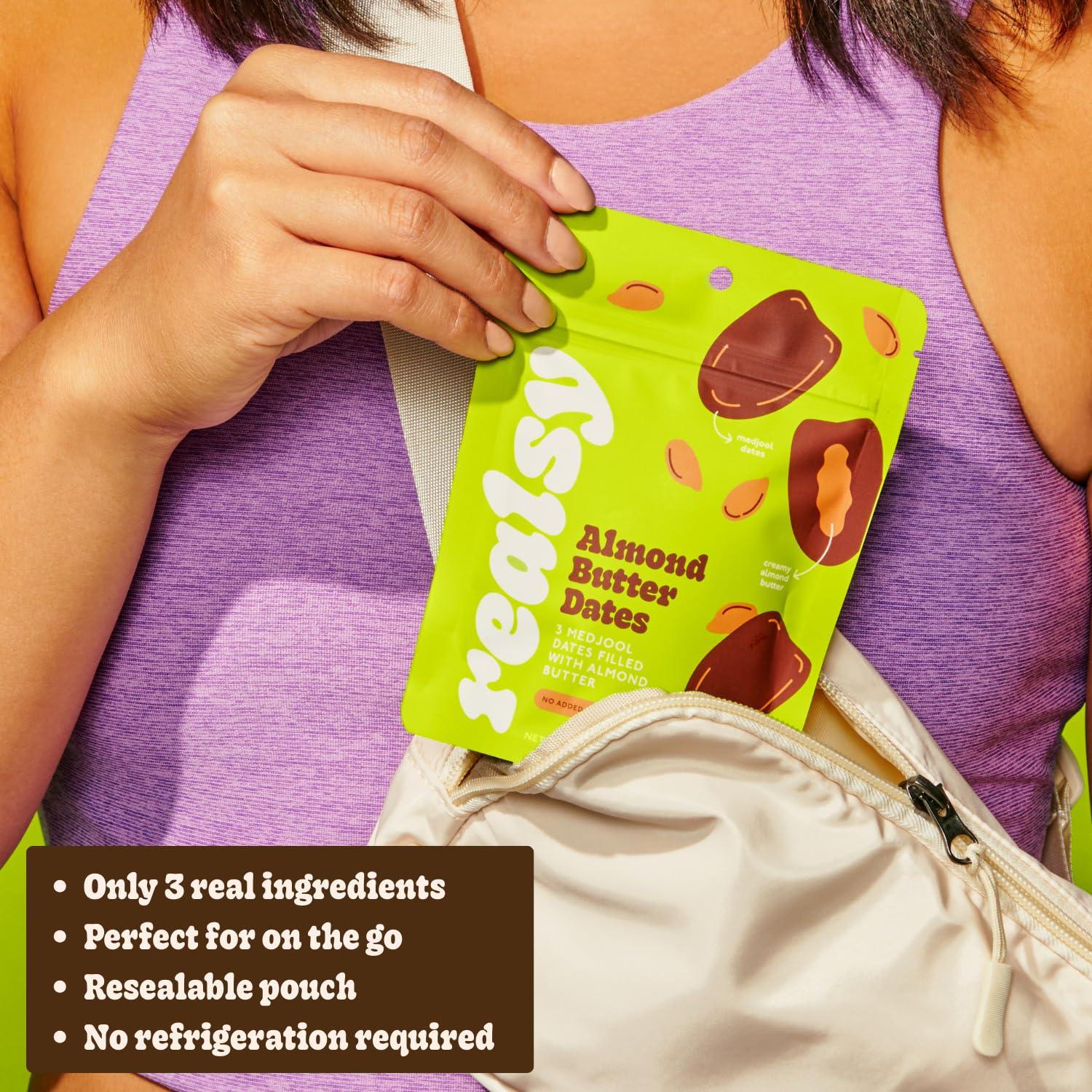 realsy Realsy Almond Butter Filled Medjool Dates, Organic Dates with No Sugar Added, Gluten-Free, Vegan, Good Source of Fiber, Low Glycemic Index, All Natural Healthy Snack, (10 Pack)