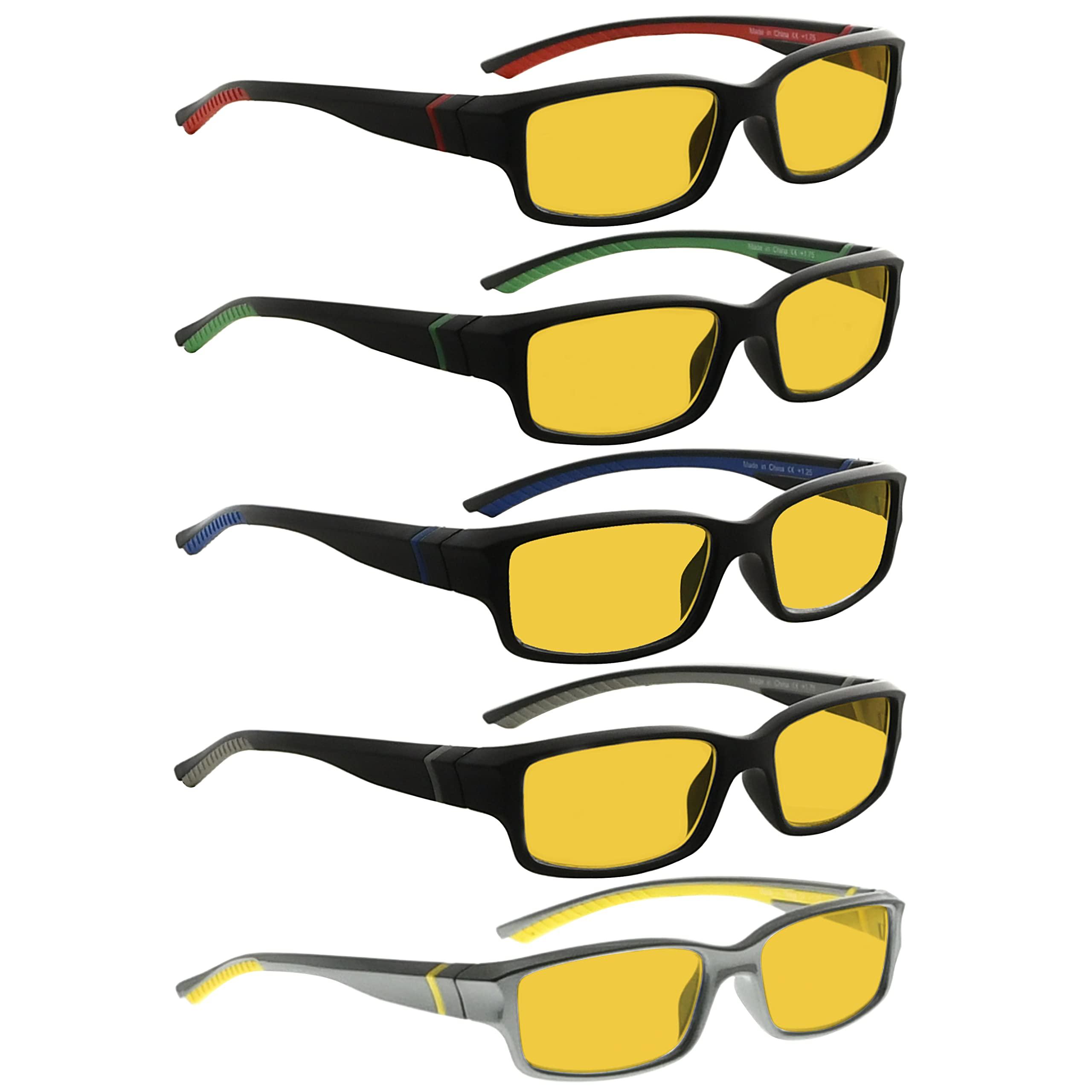 BLUELESS BLUELESS Blue Light Blocking Reading Glasses Men Women 5-Pack Computer Readers Amber Tinted +1.25