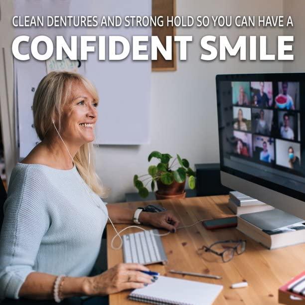 Dentu-Care Polident 3 minutes Denture Cleaner 84 Tablets Bundle Dentu-Care Denture Case and Brush | Easy To Maintain Good Clean Full/Partial Dentures Mouthguards | No More Spongy Painful Gums