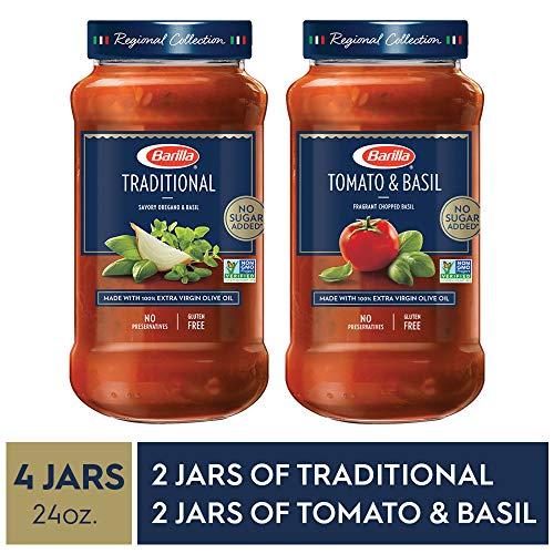 Barilla BARILLA Premium Pasta Sauce Variety Pack Tomato & Basil and Traditional Tomato, 24 Ounce Jar (Pack of 4) - No Added Sugar, Artificial Colors, Flavors, or Preservatives - Non-GMO, Gluten Free, Kosher
