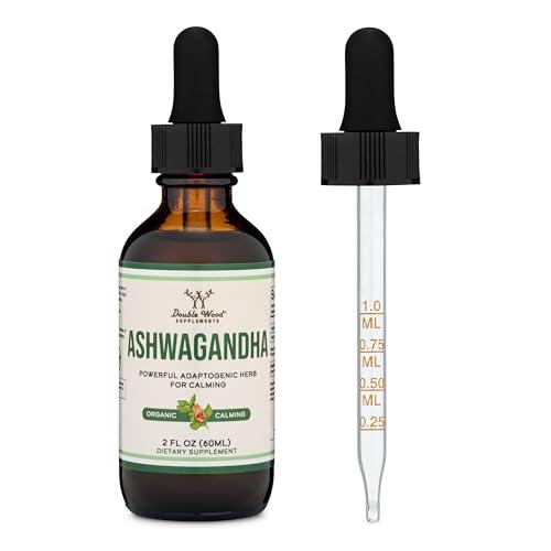 Double Wood Supplements Ashwagandha Organic Drops for Stress Relief (1,200mg, 60 Servings) Ashwagandha Tincture for Adrenal Support and Cortisol Manager (Vegan Safe, Gluten Free, Non-GMO) by Double Wood