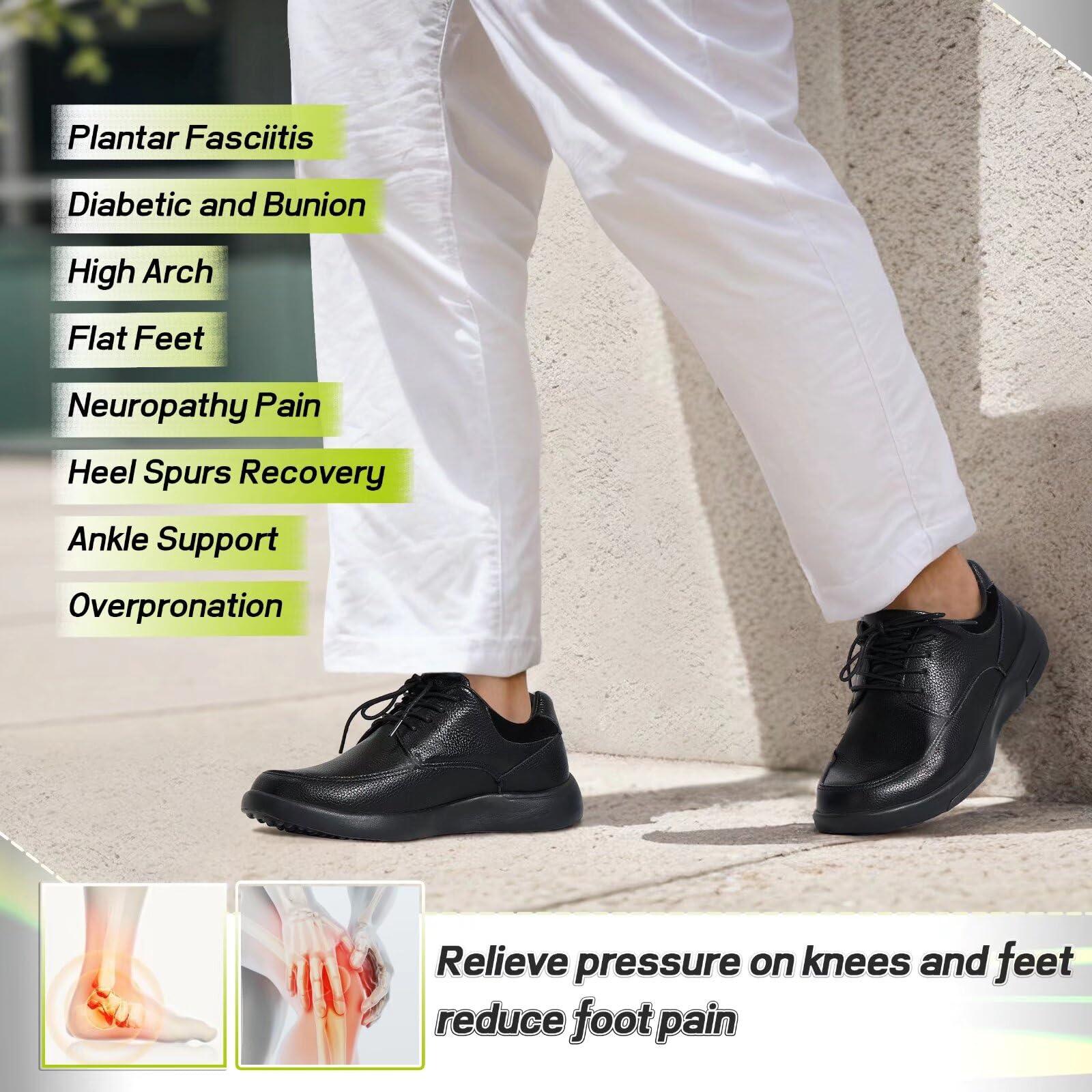 OrthoComfoot Men\'s Orthopedic Dress Oxfords for High Arch: Casual Supportive Cushion Shoes for Plantar Fasciitis, Ultralight Leather Shoeswith Arch Support for Indoor Outdoor Black Size 12