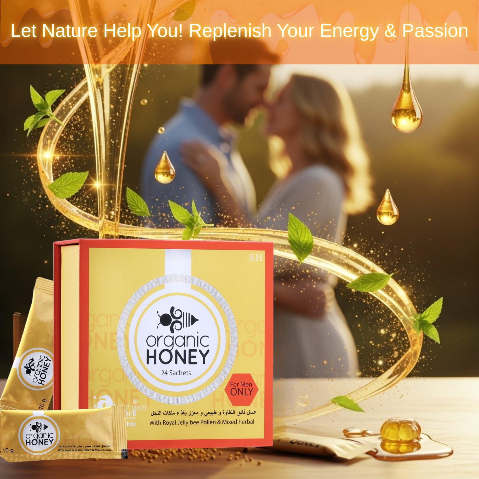 A KHAN EL ASSAL KH IMPORT-EXPORT ZIAD DABLIZ Organic Natural Honey infused with Natural Jelly, Honey Bee Pollen & 100% Mixed Natural Herbs (Large Pack of 24 Sachets 10Gram Each)