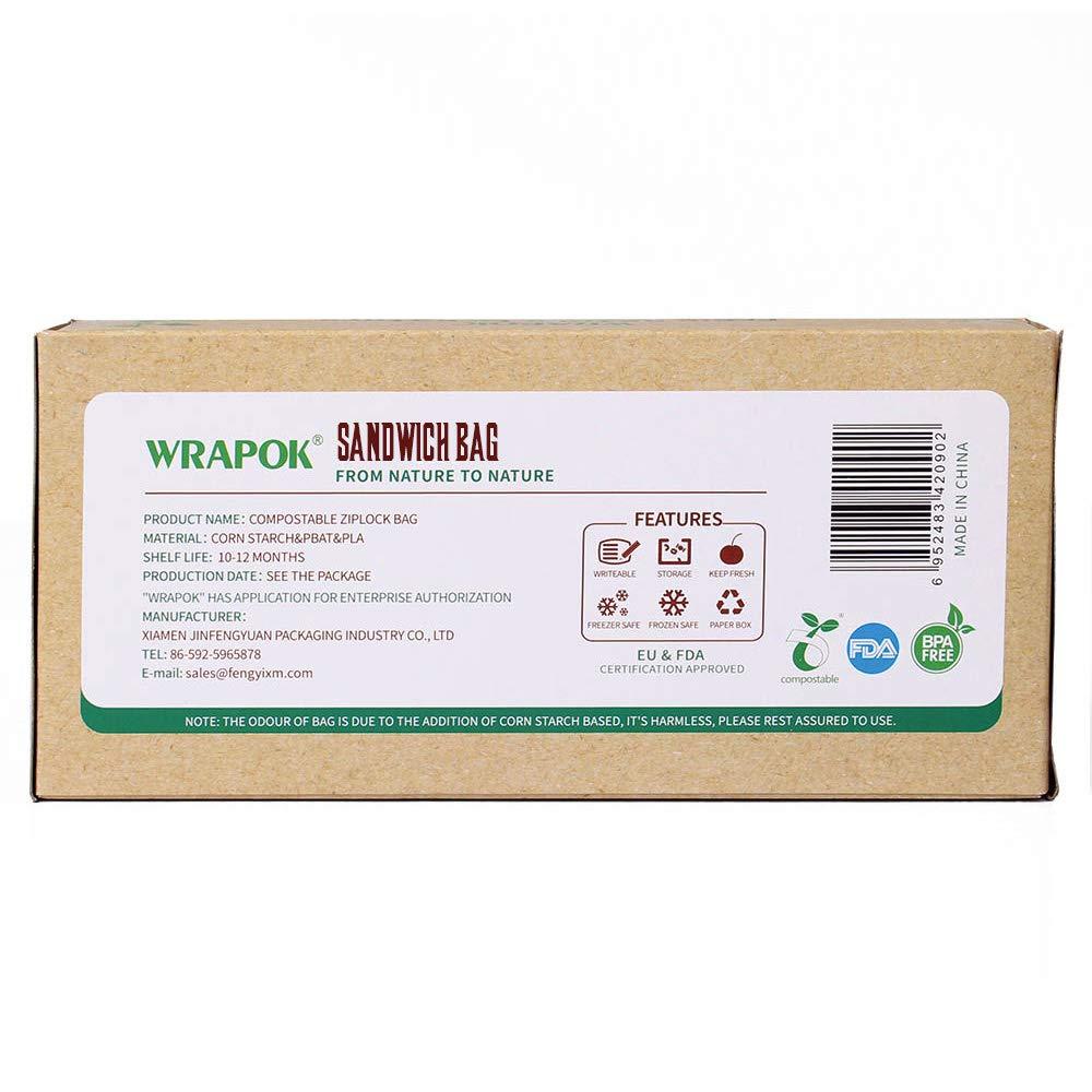 WRAPOK WRAPOK 100% Compostable Recycled Sandwich Bags Biodegradable Small Storage Freezer Bag for Work, 100 Count