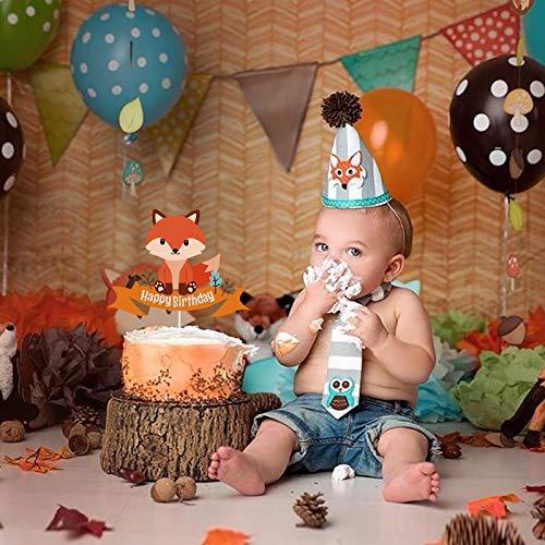 ChienMin Glitter Fox Happy Birthday Cake Topper Animal Theme for Baby Shower or kids Birthday Party Decor Supplies