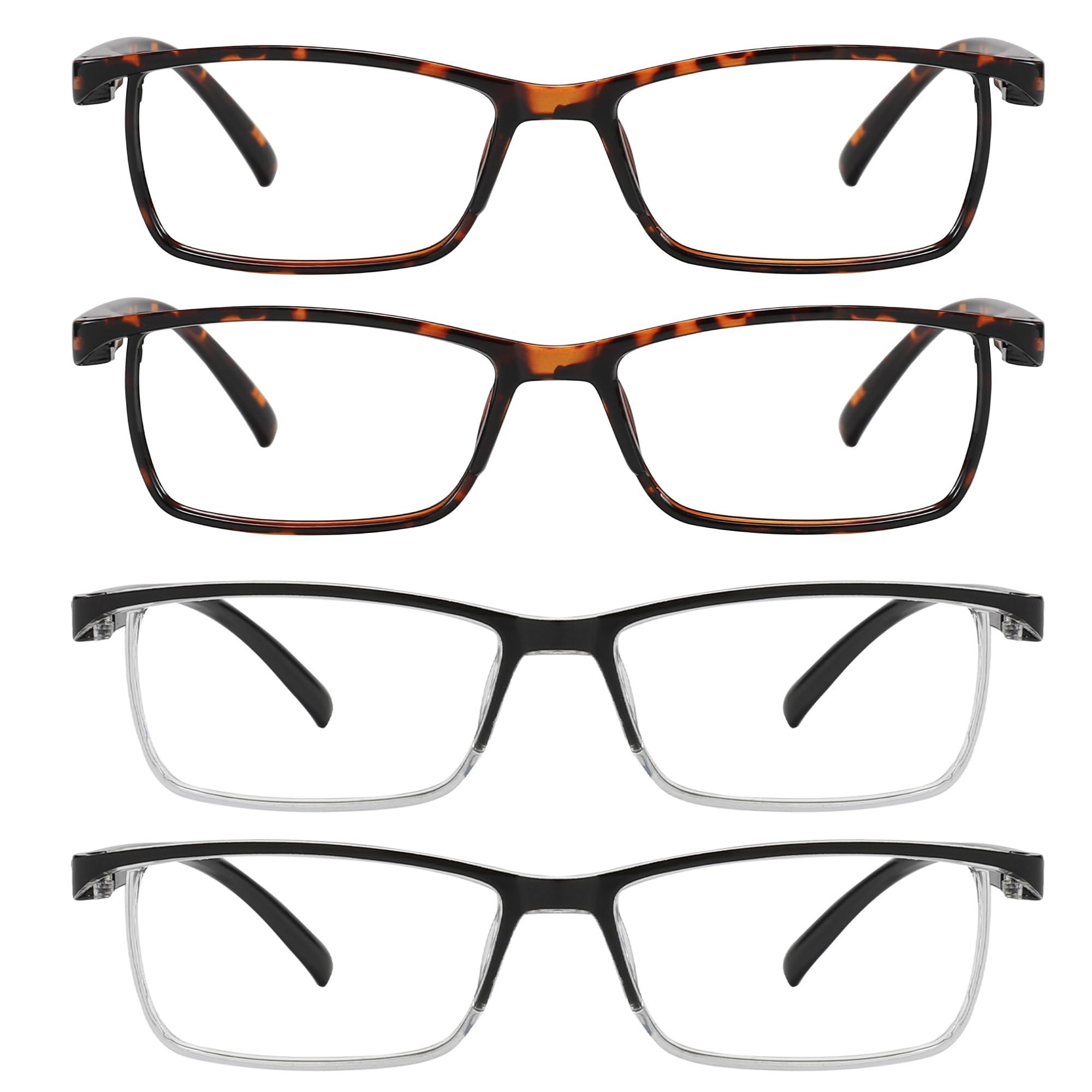 Przene Przene 4 Pack Rectangle Reading Glasses for Men Women Blue Light Blocking Readers Black/Demi Brown 1.25