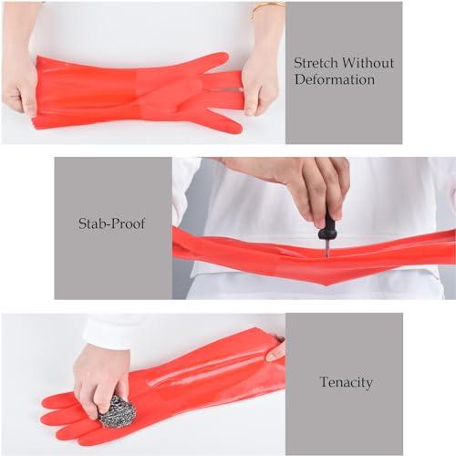 KAQ KAQ 3 Pairs PVC Rubber Gloves with Cotton Lined, Anti-Slip Dishwashing Gloves, Heavy Duty Kitchen Gloves for Washing Dishes, Household Gloves for Working, Painting, Pet Care, Handling Chemicals