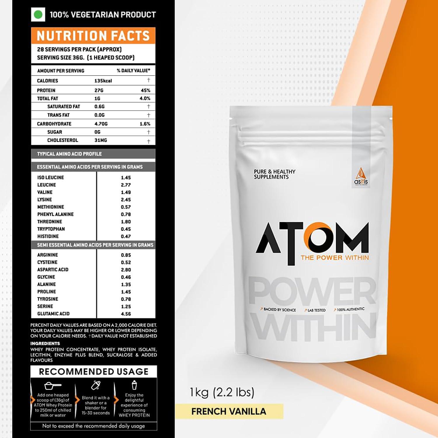 Asitis Nutrition Asitis Nutrition AS-IT-is Atom Whey Protein 1kg/35.2 Oz with Digestive Enzymes | USA Labdoor Certified for Accuracy & Purity | French Vanilla Flavor | 27g Protein | 5.7g Bcaa