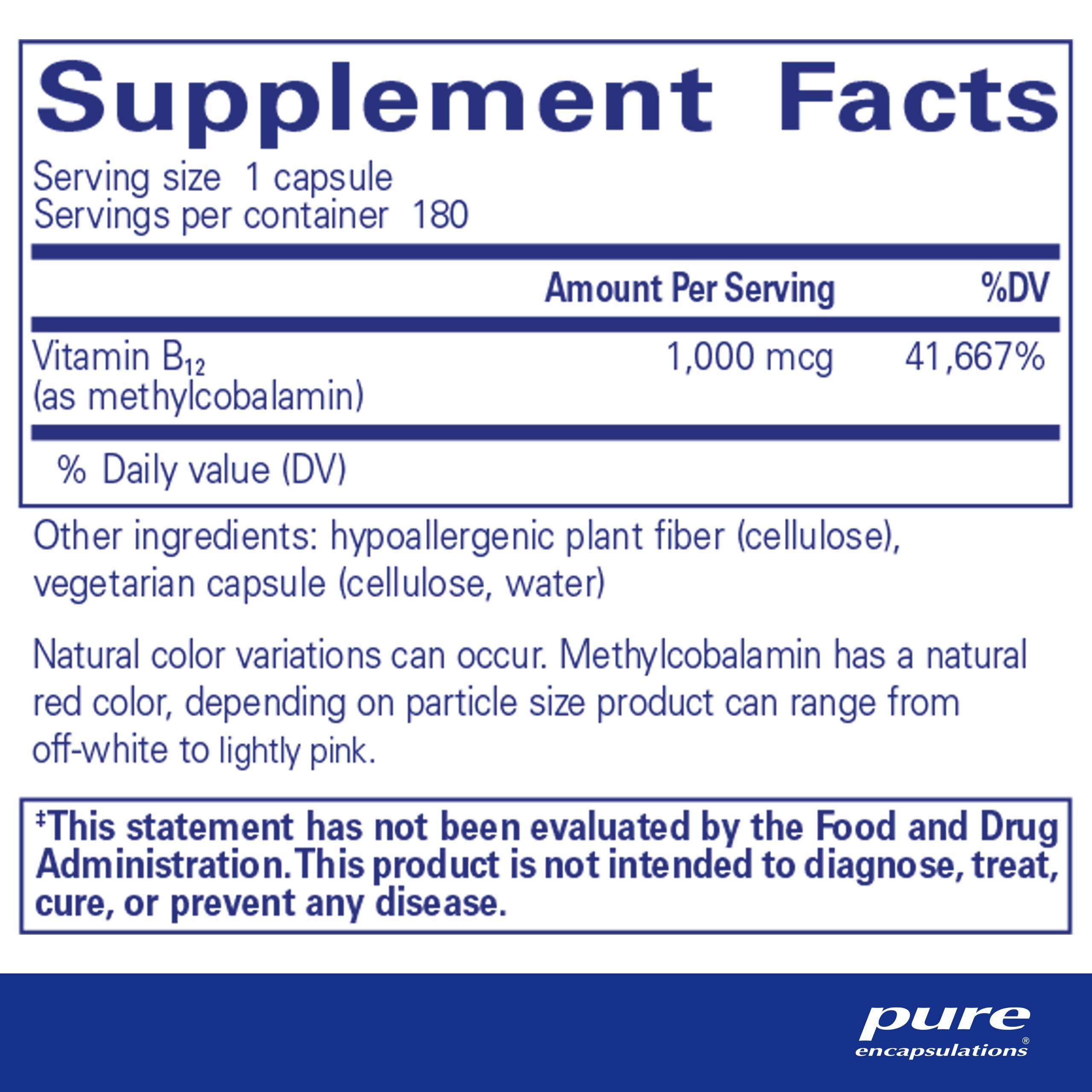 Pure Encapsulations Pure Encapsulations Methylcobalamin 1,000 mcg - Vitamin B12 Supplement to Support Memory & Nerve Health - Premium Vitamin B12 Capsules - 180 Capsules