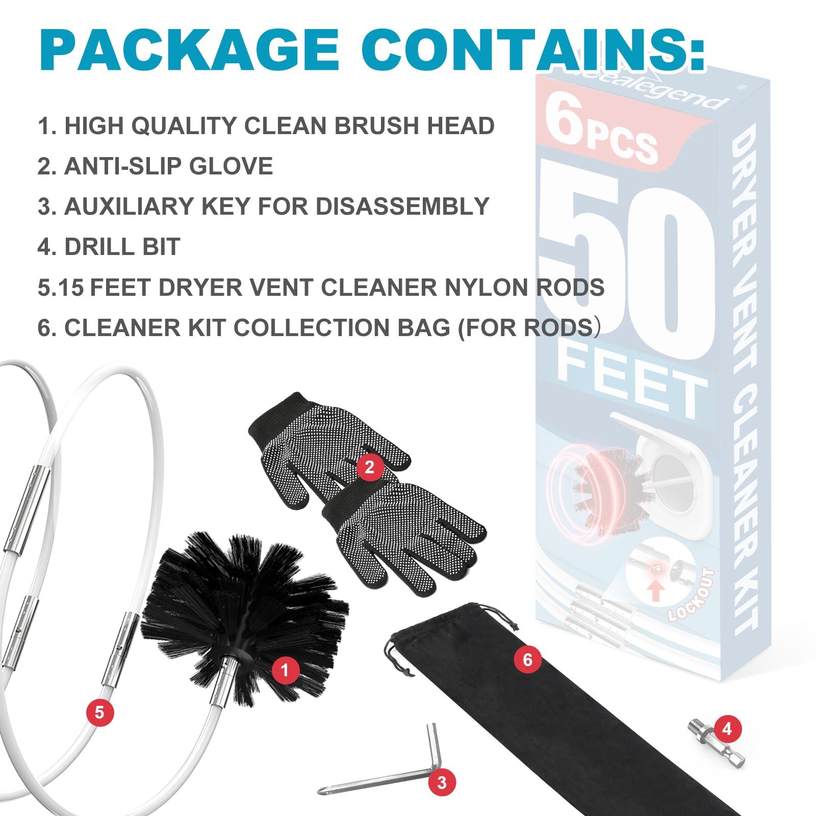 Sealegend Sealegend 50 FEET Dryer Vent Cleaner Kit, Lint Remover Upgrade Flexible Quick Snap Brush with Drill Attachment Extend Up to 50 FEET for Easy Cleaning Use with or Without a Power Drill