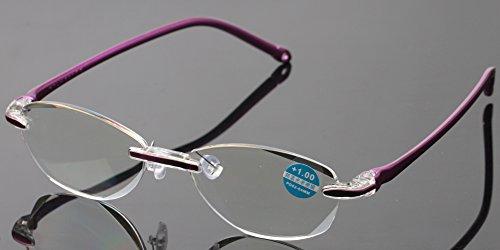 SOOLALA SOOLALA Womens Fashion Cut Edge Anti-blue Lens Rimless Reading Glasses, Purple, x2.5