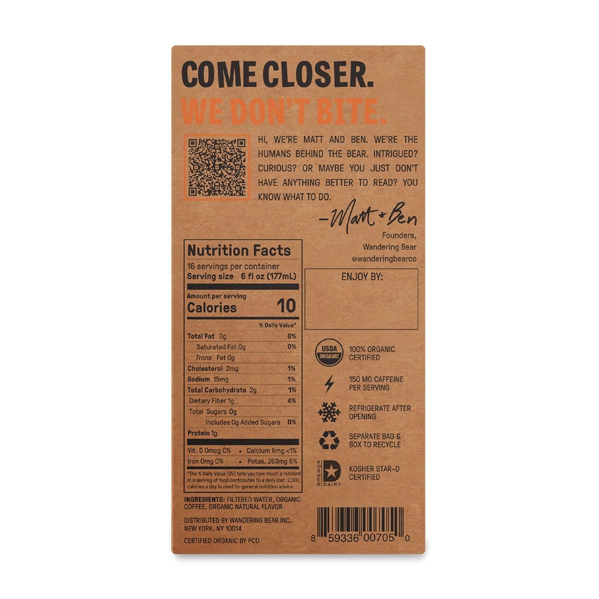 Wandering Bear Wandering Bear Organic Hazelnut Cold Brew Coffee On Tap, 96 fl oz - Extra Strong, Smooth, Unsweetened, Shelf-Stable, and Ready to Drink Iced Coffee, Cold Brewed Coffee, Cold Coffee