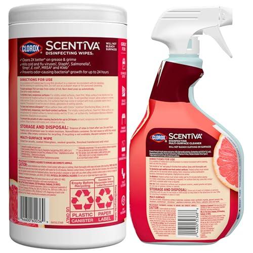 Scentiva Scentiva Clorox Disinfecting Multi-Surface Cleaner Spray 32 Ounce & Disinfecting Wipes-75 Count, Tahitian Grapefruit Splash Scent Bundle