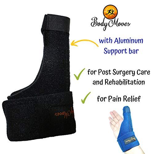 BodyMoves BodyMoves New Thumb Splint Brace Plus Finger Hot and Cold Gel Pack- tenosynovitis, Tendonitis, Trigger Thumb spica,Carpal Tunnel, CMC Adjustable wrist and Reversible Left Right Hand (Midnight Black)