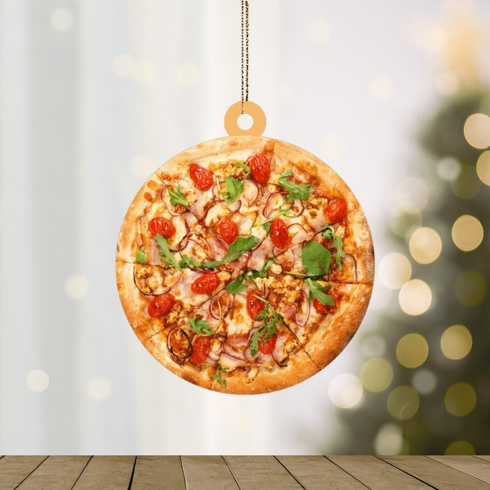 CowkissSign CowkissSign 2D Ornament Tomato Bacon Cheese Pizza Xmas Tree Ornaments Italian Pizza with Mozzarella Christmas Decorations Gift Food Sweet Dessert Christmas Stocking Filling Acrylic Ornament