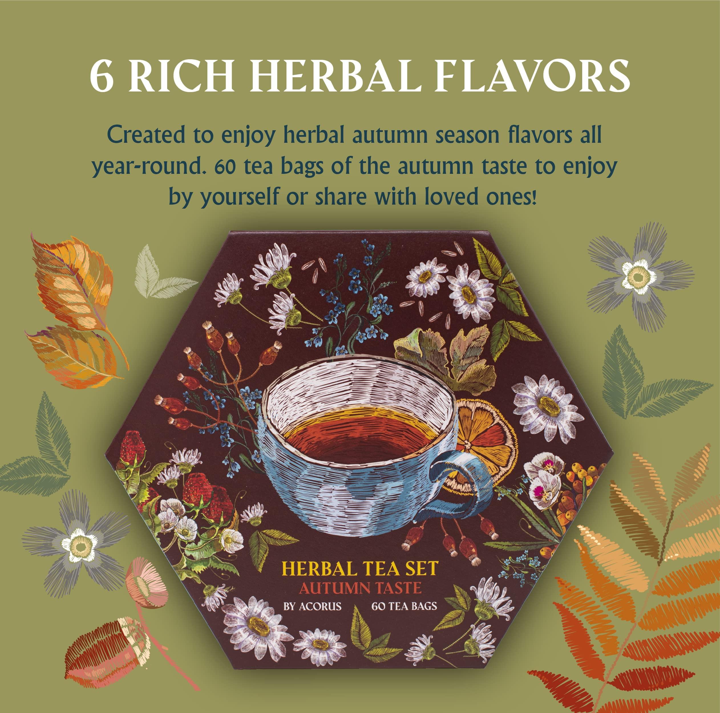 ACORUS ACORUS Autumn Taste Tea Set, Natural Herbal Tea Variety Pack, Assorted Tea Box, Tea Gift Set of 6 Different Teas, Herbal Tea Sampler of 60 Tea Bags Individually Wrapped, Discover Rich Autumn Teas