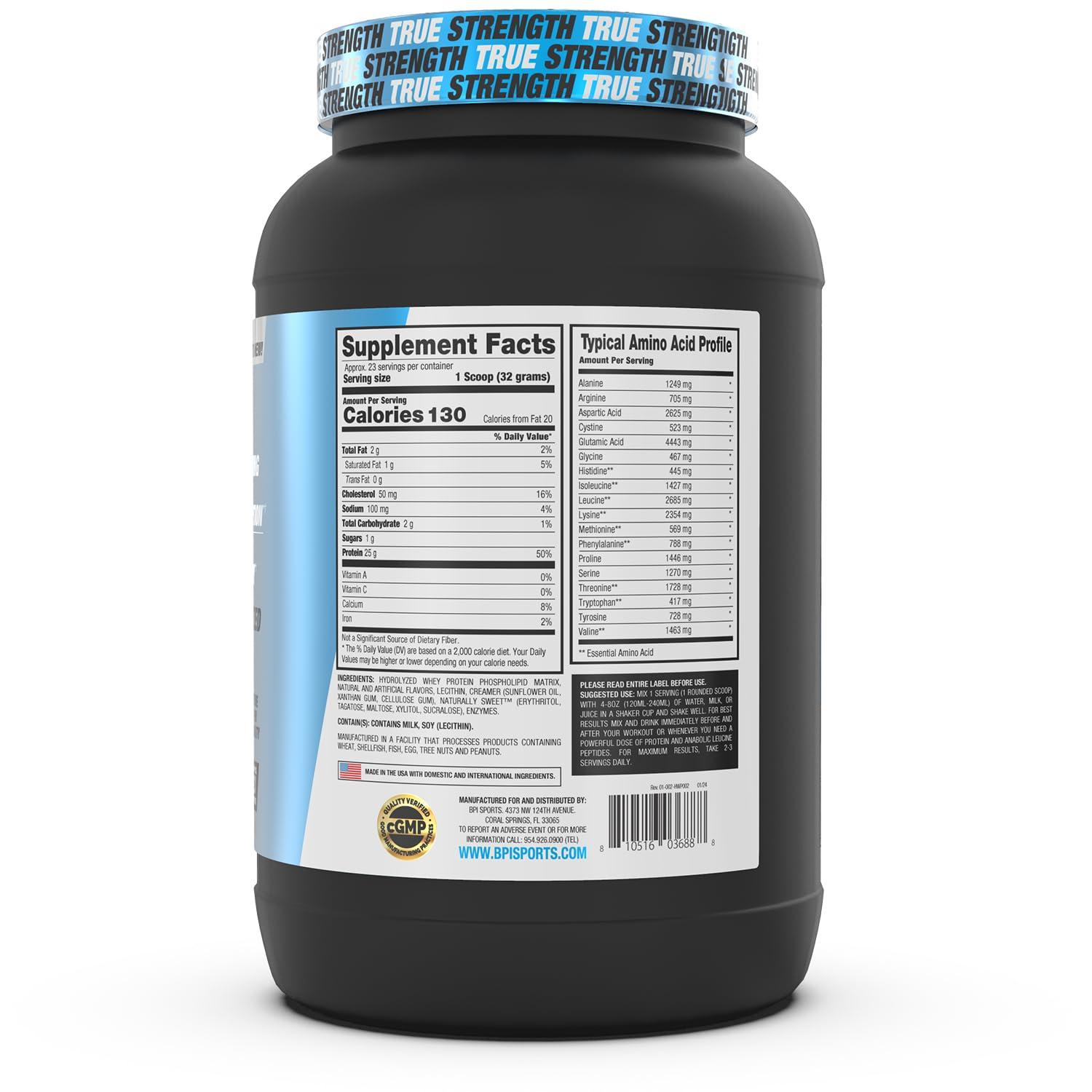BPI Sports BPI Sports Hydro HD - 100% Hydrolyzed Whey Protein Powder - Muscle Growth, Recovery, 25g of Protein, Low Carb, Low Sugar, Fast Absorbing (23 Servings, Vanilla Ice Cream)