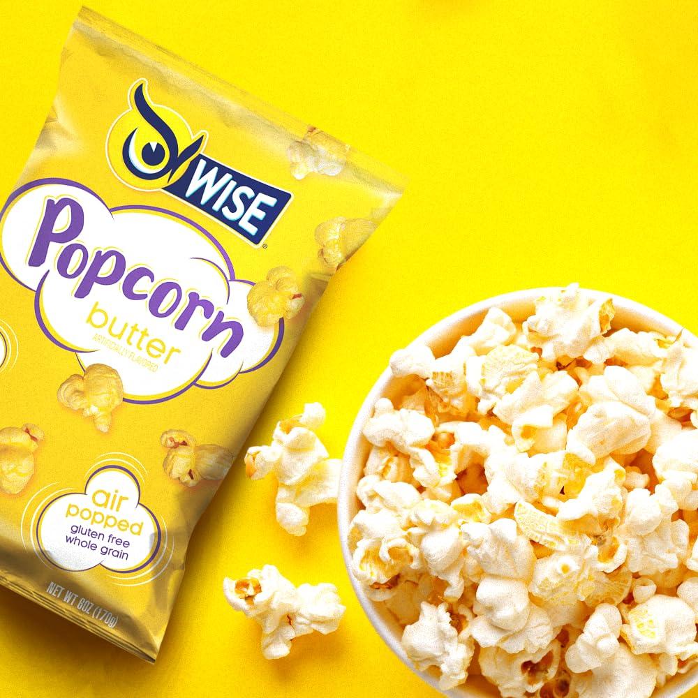 Wise Wise Snacks Popcorn, Butter, 6 Ounce (10 Count), Gluten Free, Whole Grain, Air Popped