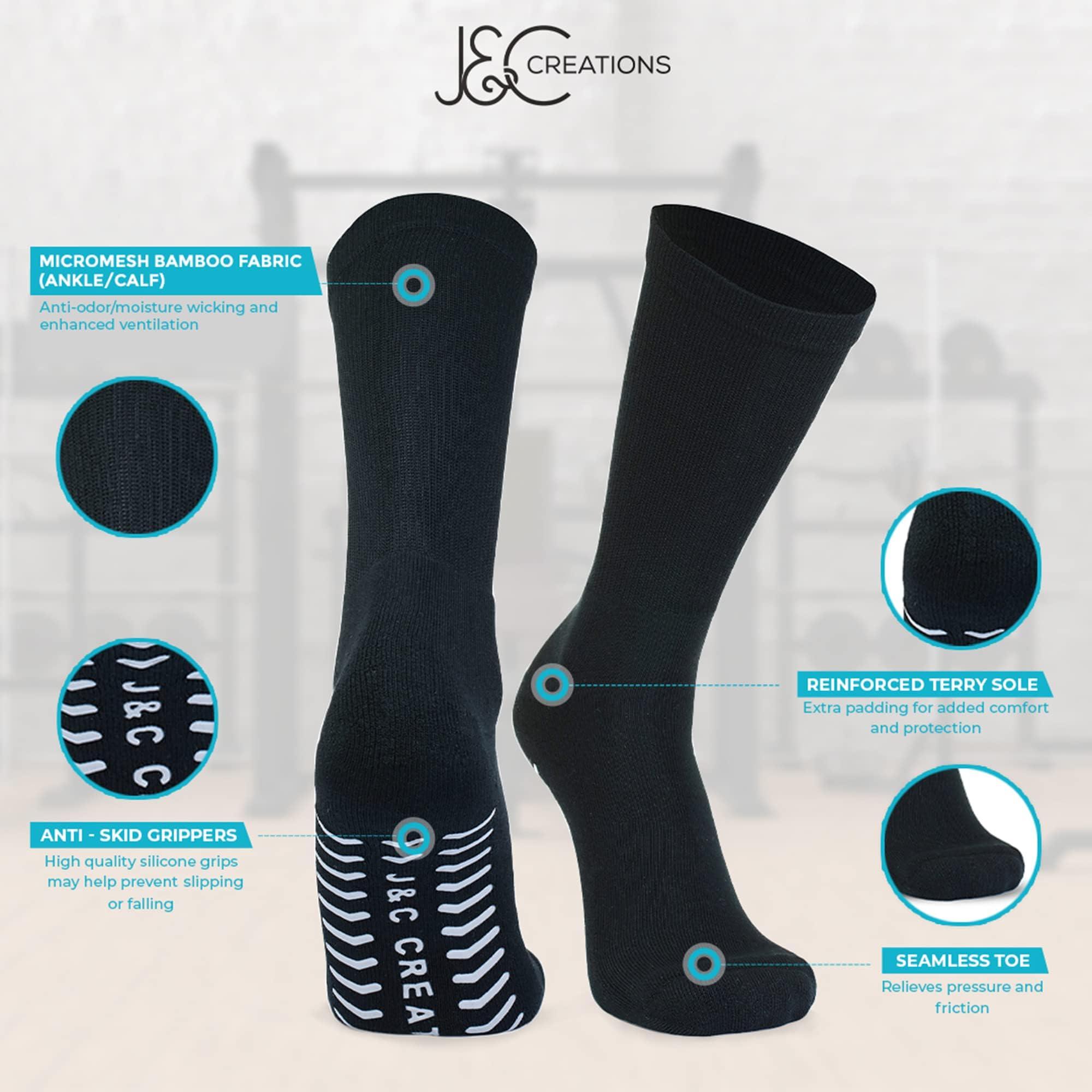 J&C Creations Premium Non Slip Socks Mens - Grip Socks Men Size 10-13 - Hospital Socks For Men With Grips - Non Skid Socks For Men Seniors Elderly - Gripper Socks For Men - 80% Viscose Bamboo Grip Socks - 4 Pairs