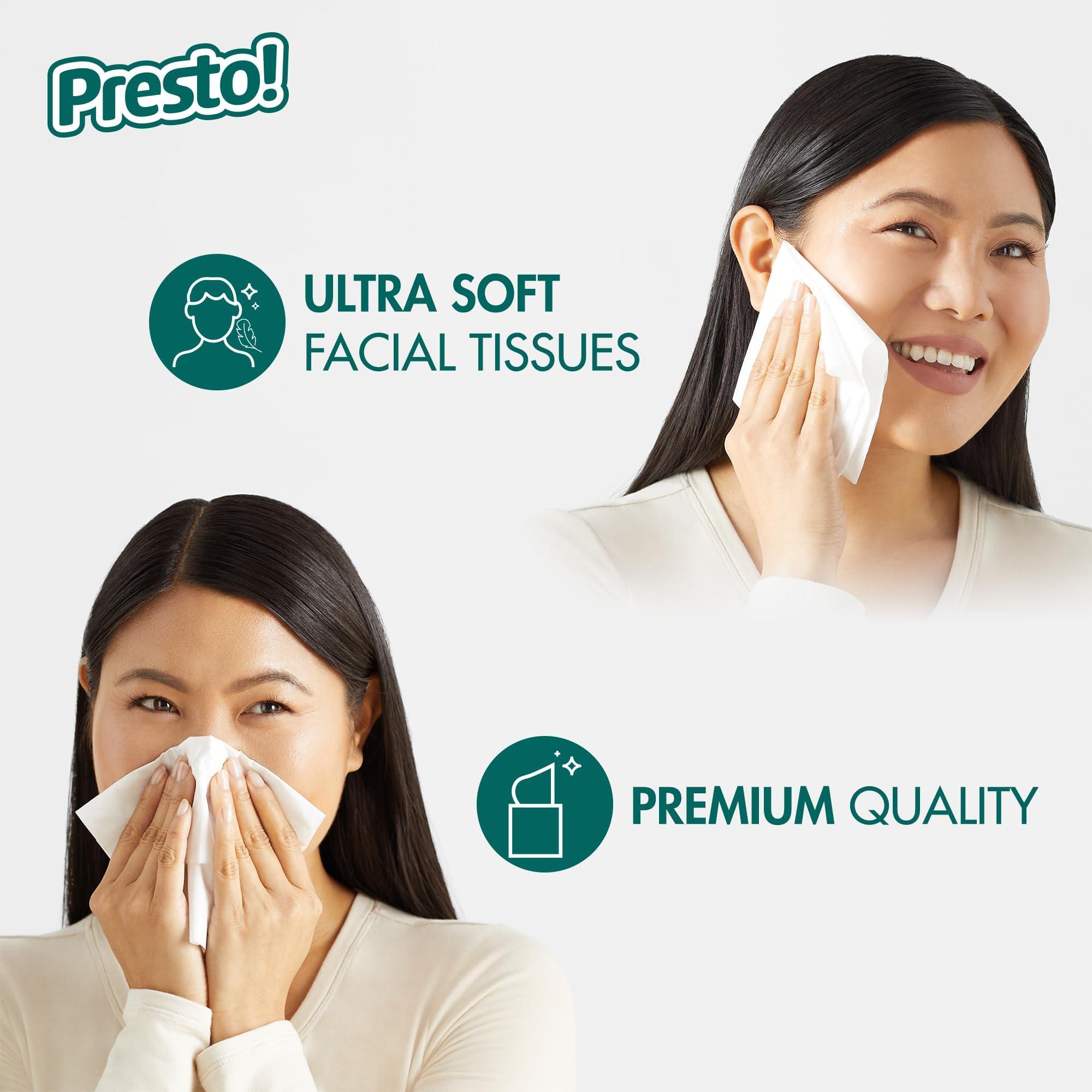 Presto! Amazon Brand - Presto! Ultra-Soft 3-Ply Premium Facial Tissues, 1188 Count (18 Packs of 66), (Packaging May Vary)