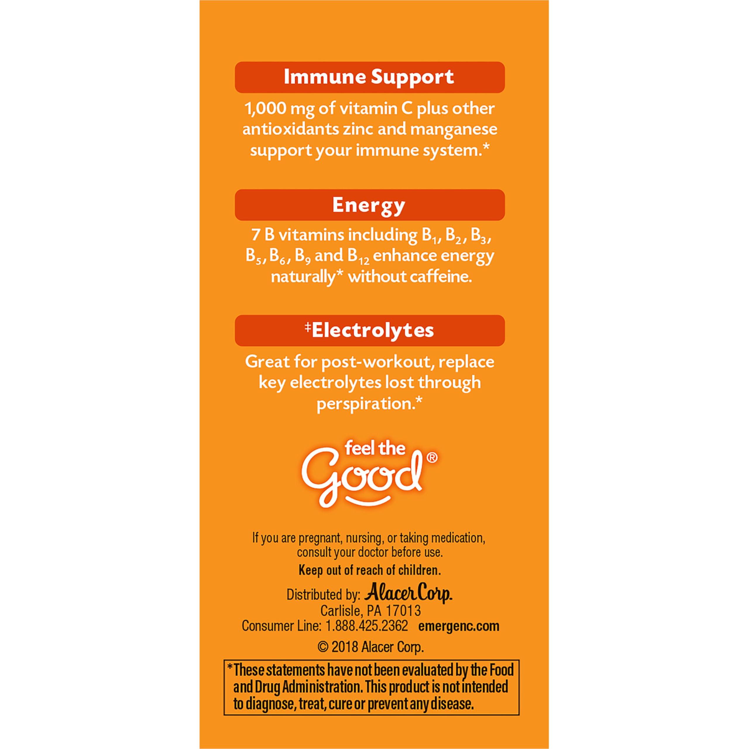 Emergen-C Emergen-C 1000mg Vitamin C Powder for Daily Immune Support Caffeine Free Vitamin C Supplements with Zinc and Manganese, B Vitamins and Electrolytes, Super Orange Flavor - 10 Count